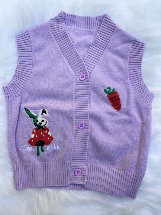 Rabbit Purple Sleeveless Baby Sweater