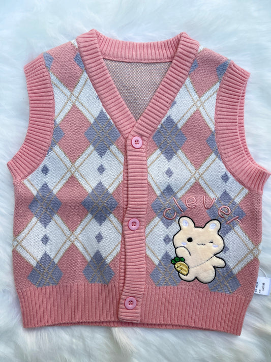 Pink Checkered Sleeveless Sweater