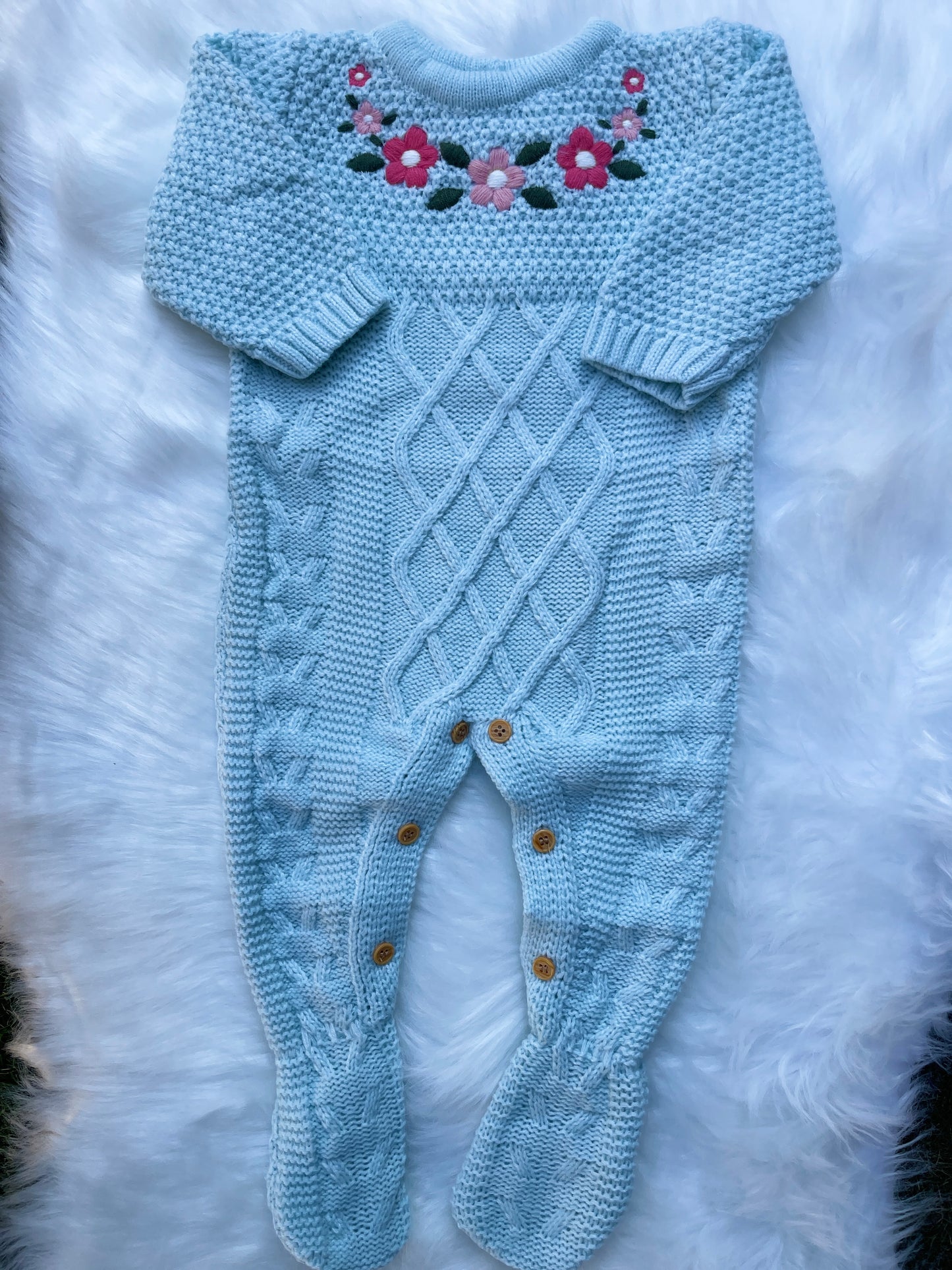 Blue Romper Soft Knitted with Embroidery