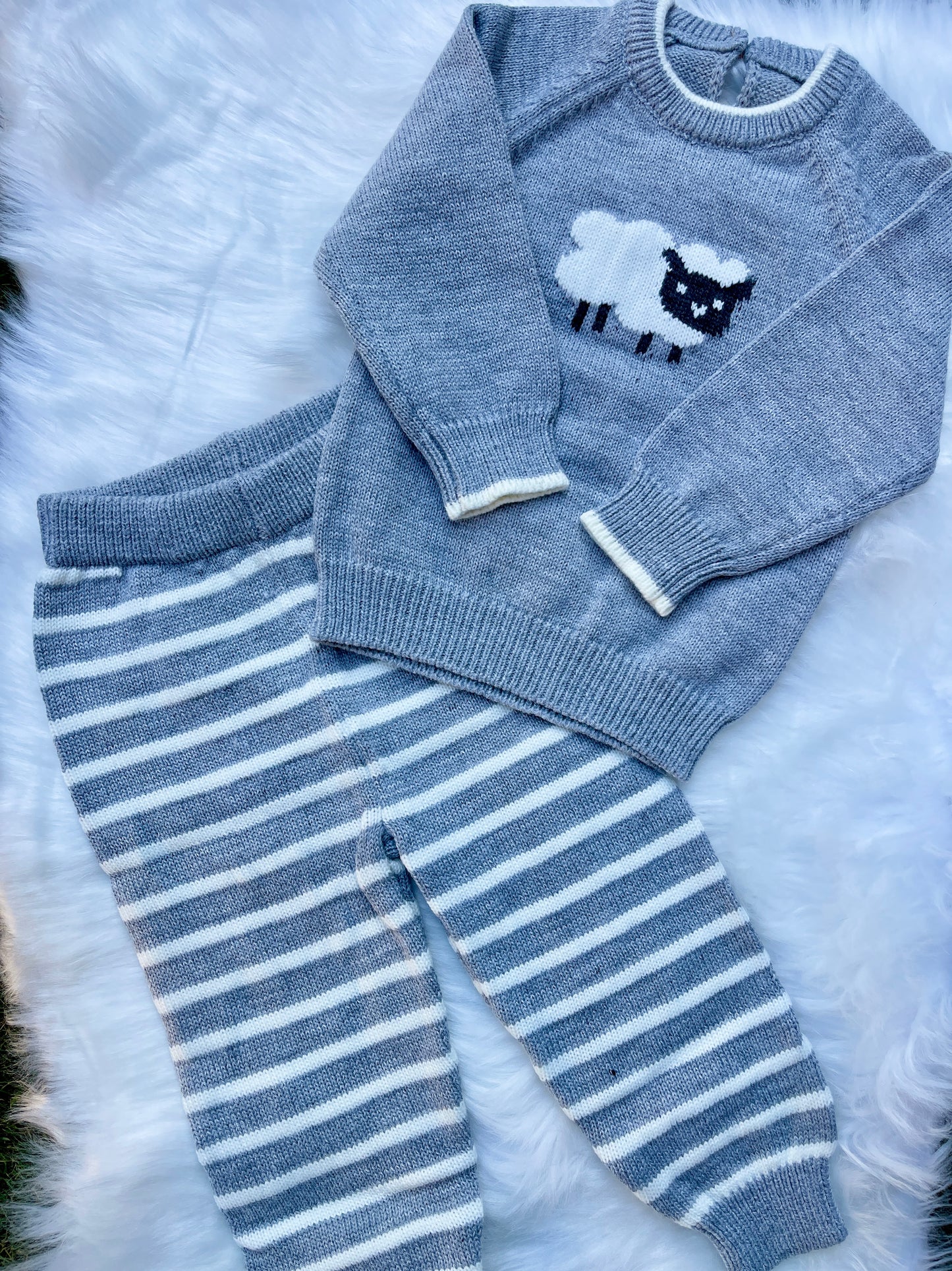 Sheep Sweater And Striped Pants 2 piece Set