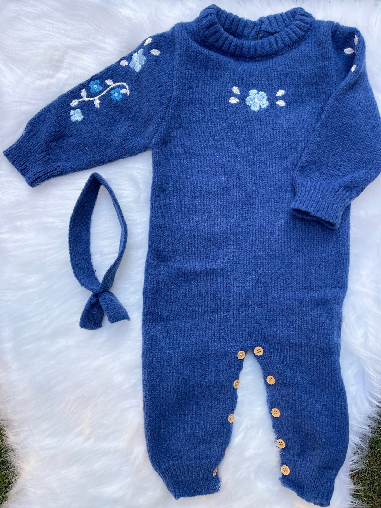 Floral Knitted Long Sleeve Baby Romper