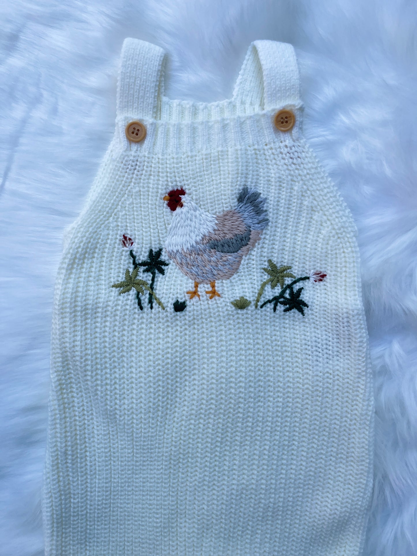 Hen Embroidered Baby Jumpsuit